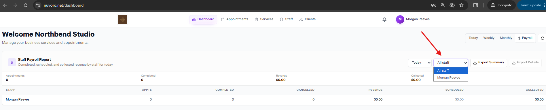 Filtering payroll by date and staff